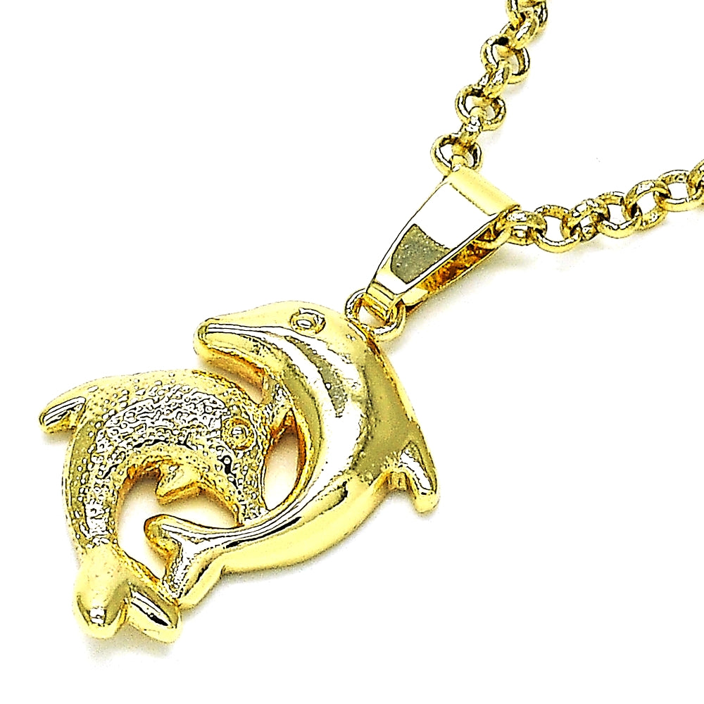 Oro Laminado Fancy Pendant, Gold Filled Style Dolphin Design, Polished, Golden Finish