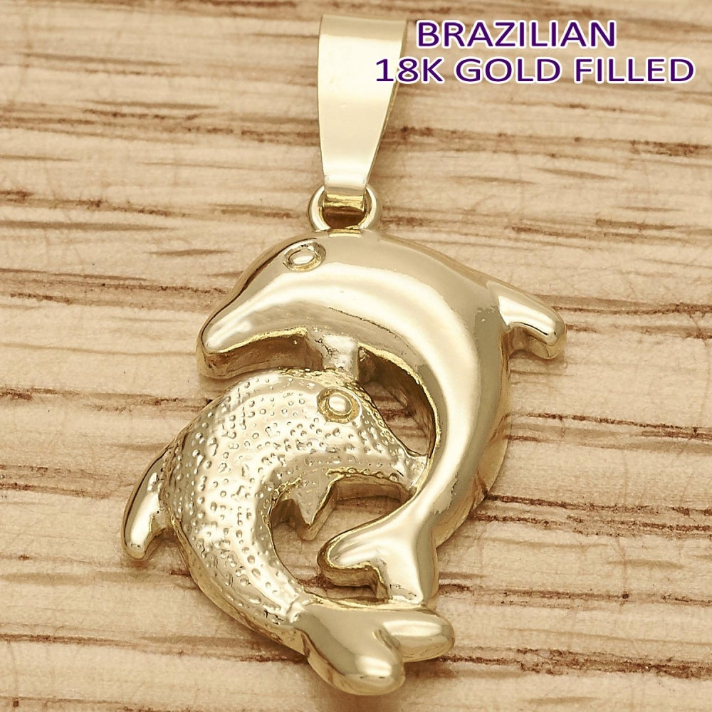 Oro Laminado Fancy Pendant, Gold Filled Style Dolphin Design, Polished, Golden Finish