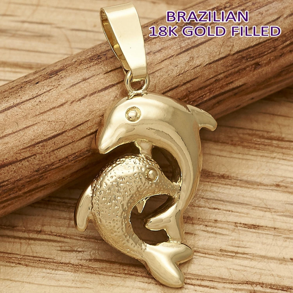 Oro Laminado Fancy Pendant, Gold Filled Style Dolphin Design, Polished, Golden Finish