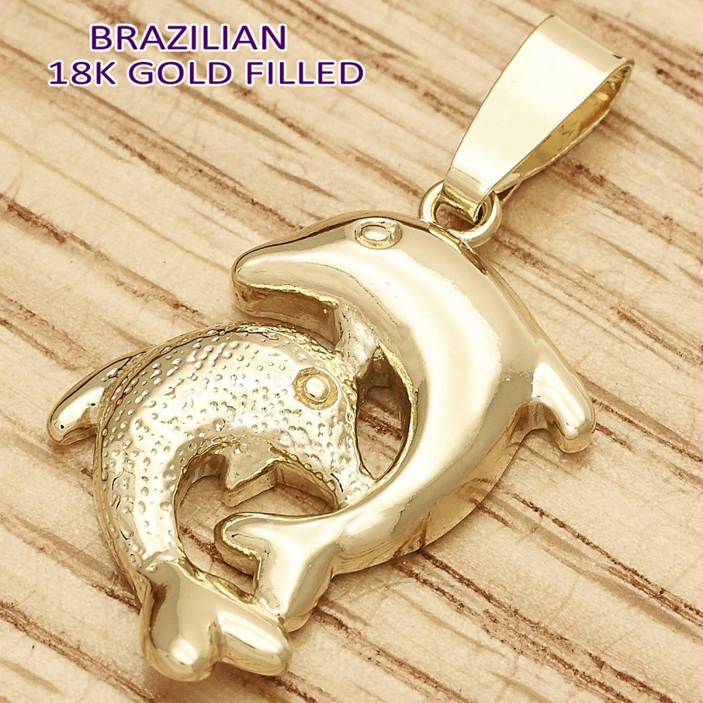 Oro Laminado Fancy Pendant, Gold Filled Style Dolphin Design, Polished, Golden Finish