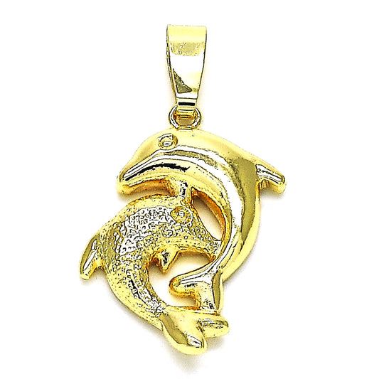 Oro Laminado Fancy Pendant, Gold Filled Style Dolphin Design, Polished, Golden Finish