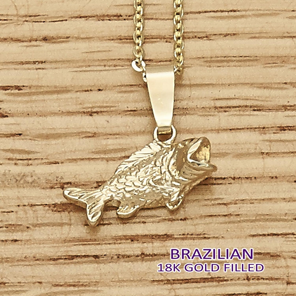 Oro Laminado Fancy Pendant, Gold Filled Style Fish Design, Diamond Cutting Finish, Golden Finish