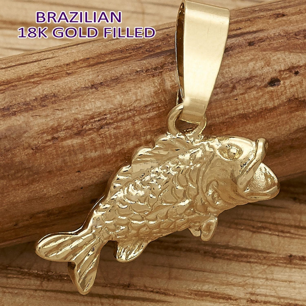 Oro Laminado Fancy Pendant, Gold Filled Style Fish Design, Diamond Cutting Finish, Golden Finish