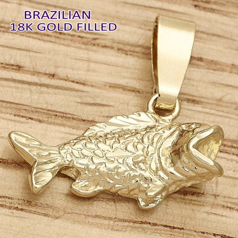 Oro Laminado Fancy Pendant, Gold Filled Style Fish Design, Diamond Cutting Finish, Golden Finish