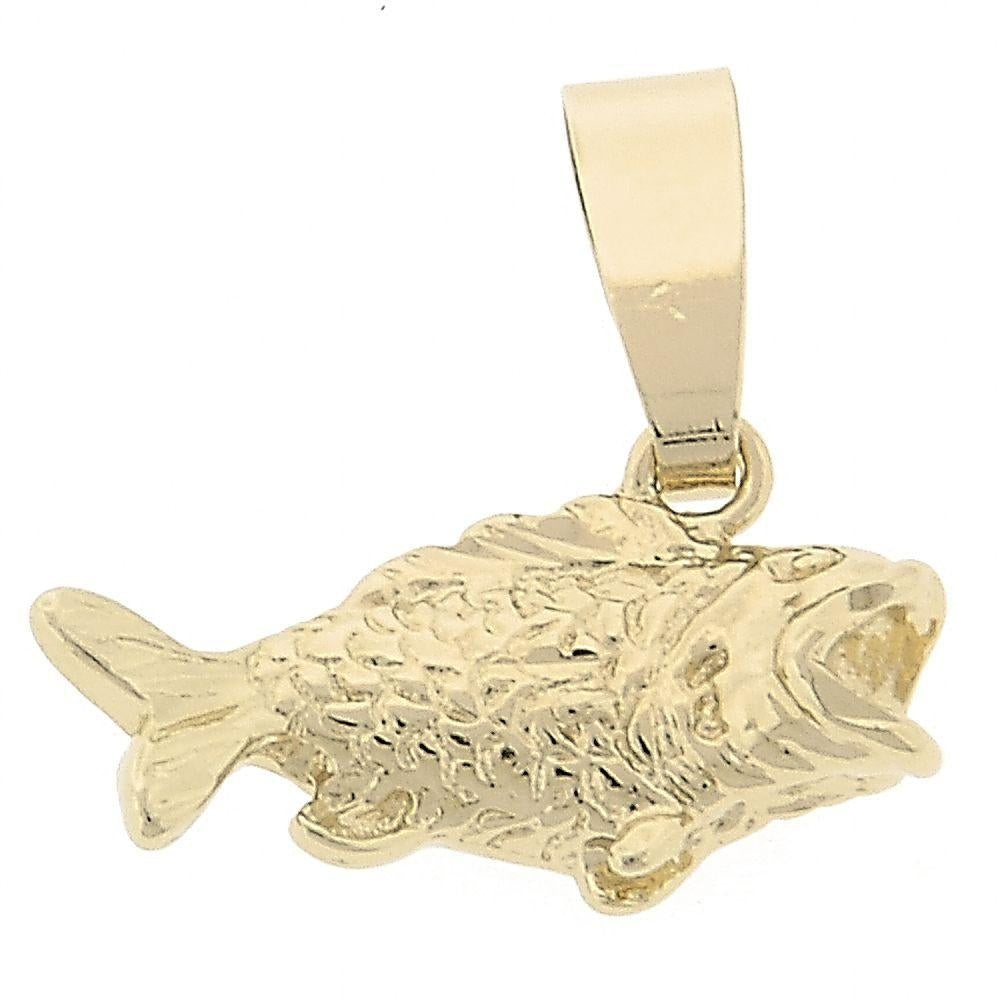 Oro Laminado Fancy Pendant, Gold Filled Style Fish Design, Diamond Cutting Finish, Golden Finish