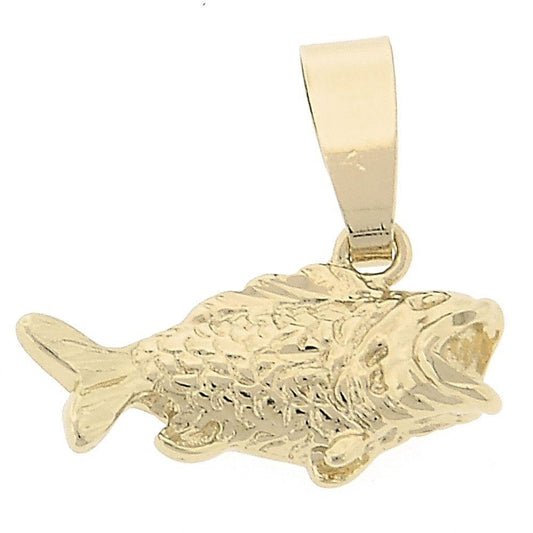 Oro Laminado Fancy Pendant, Gold Filled Style Fish Design, Diamond Cutting Finish, Golden Finish
