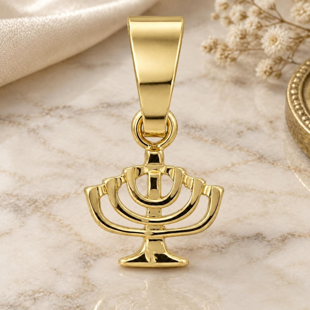 Oro Laminado Religious Pendant, Gold Filled Style Cross and Judaica Design, Diamond Cutting Finish, Golden Finish