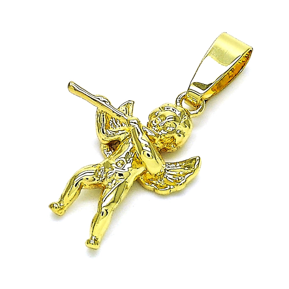 Oro Laminado Religious Pendant, Gold Filled Style Angel Design, Diamond Cutting Finish, Golden Finish