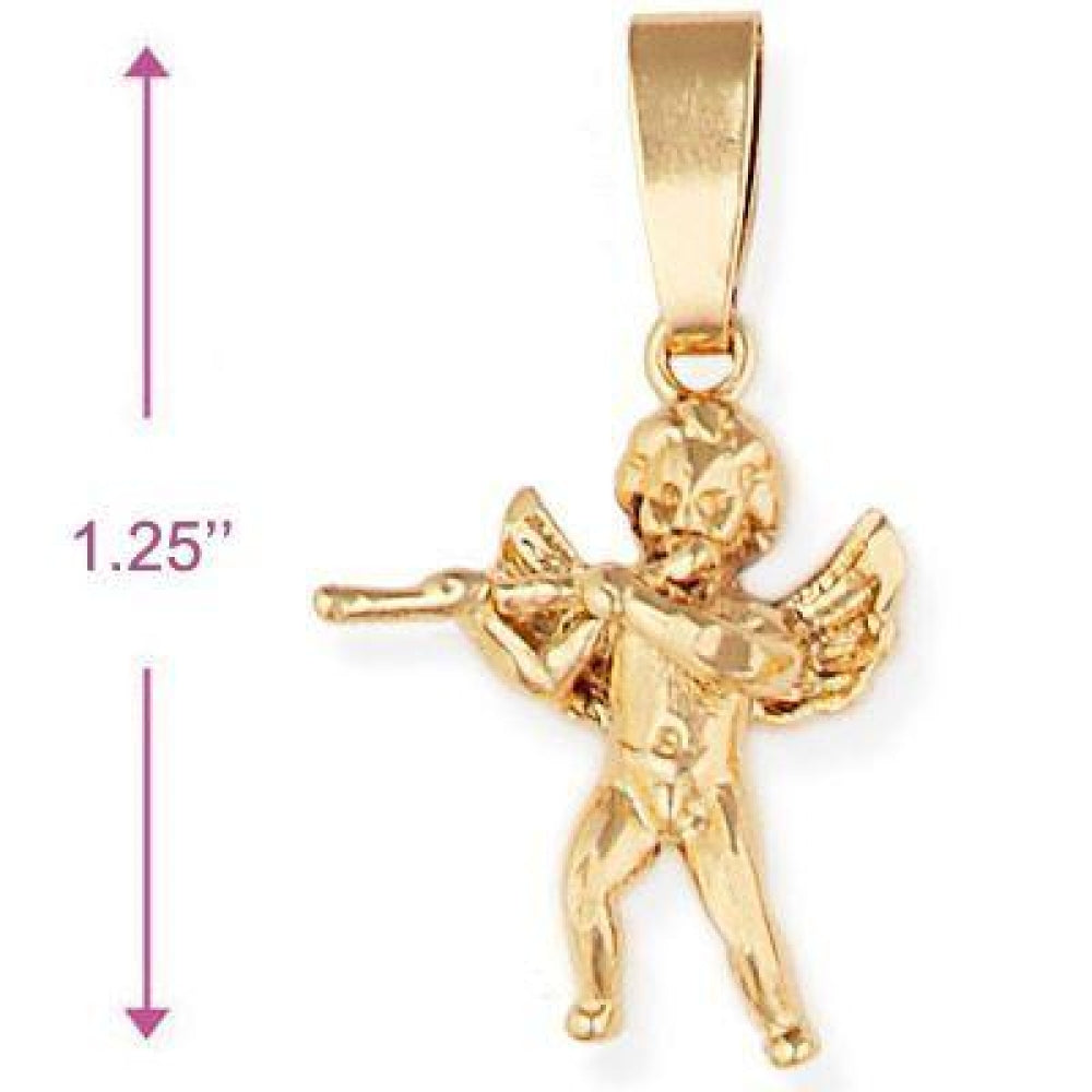 Oro Laminado Religious Pendant, Gold Filled Style Angel Design, Diamond Cutting Finish, Golden Finish