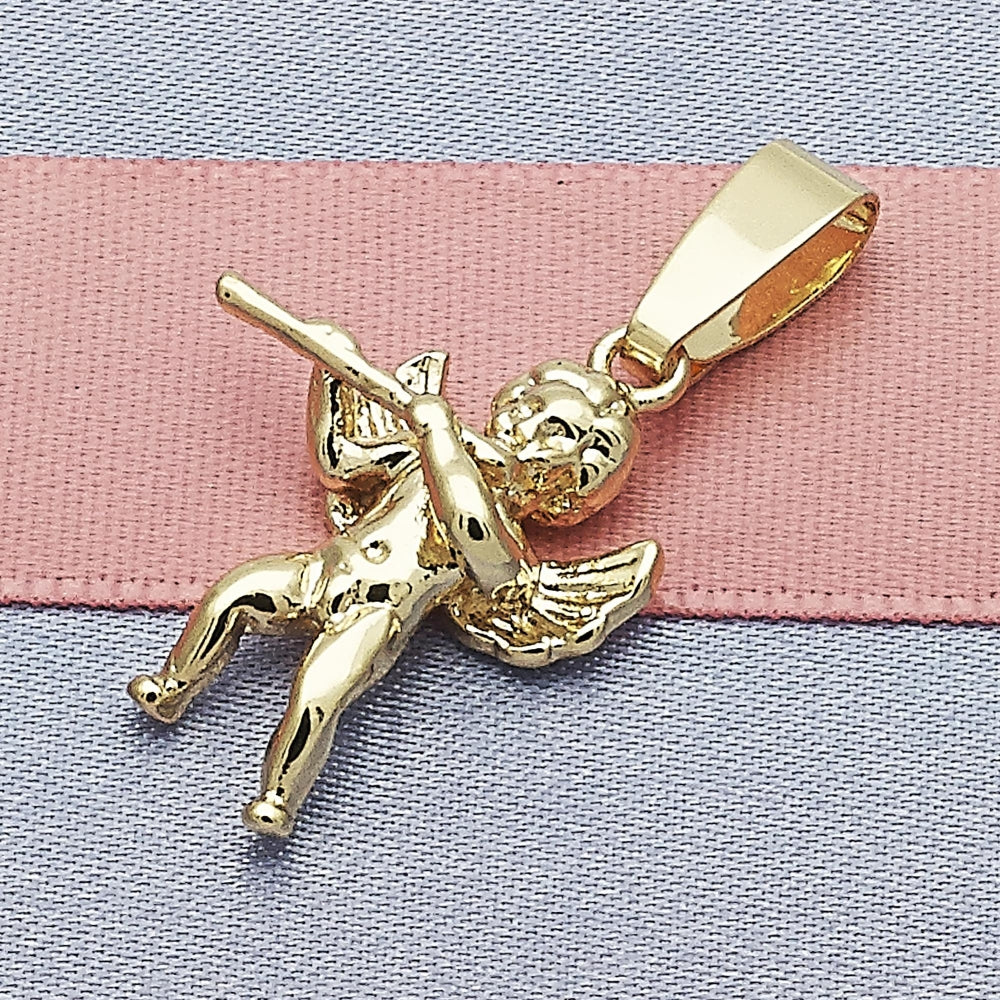 Oro Laminado Religious Pendant, Gold Filled Style Angel Design, Diamond Cutting Finish, Golden Finish