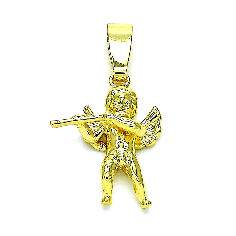 Oro Laminado Religious Pendant, Gold Filled Style Angel Design, Diamond Cutting Finish, Golden Finish