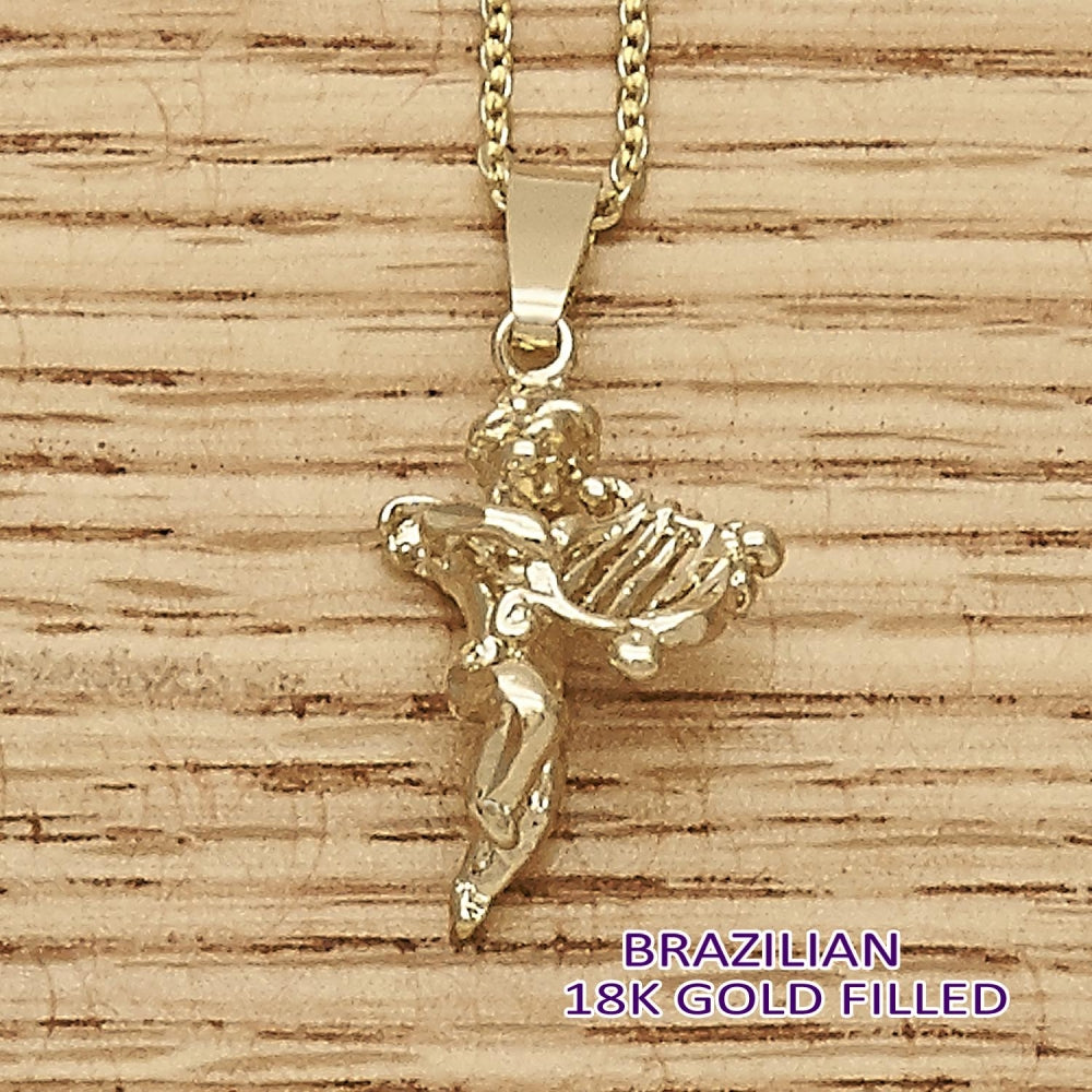 Oro Laminado Religious Pendant, Gold Filled Style Angel Design, Polished, Golden Finish