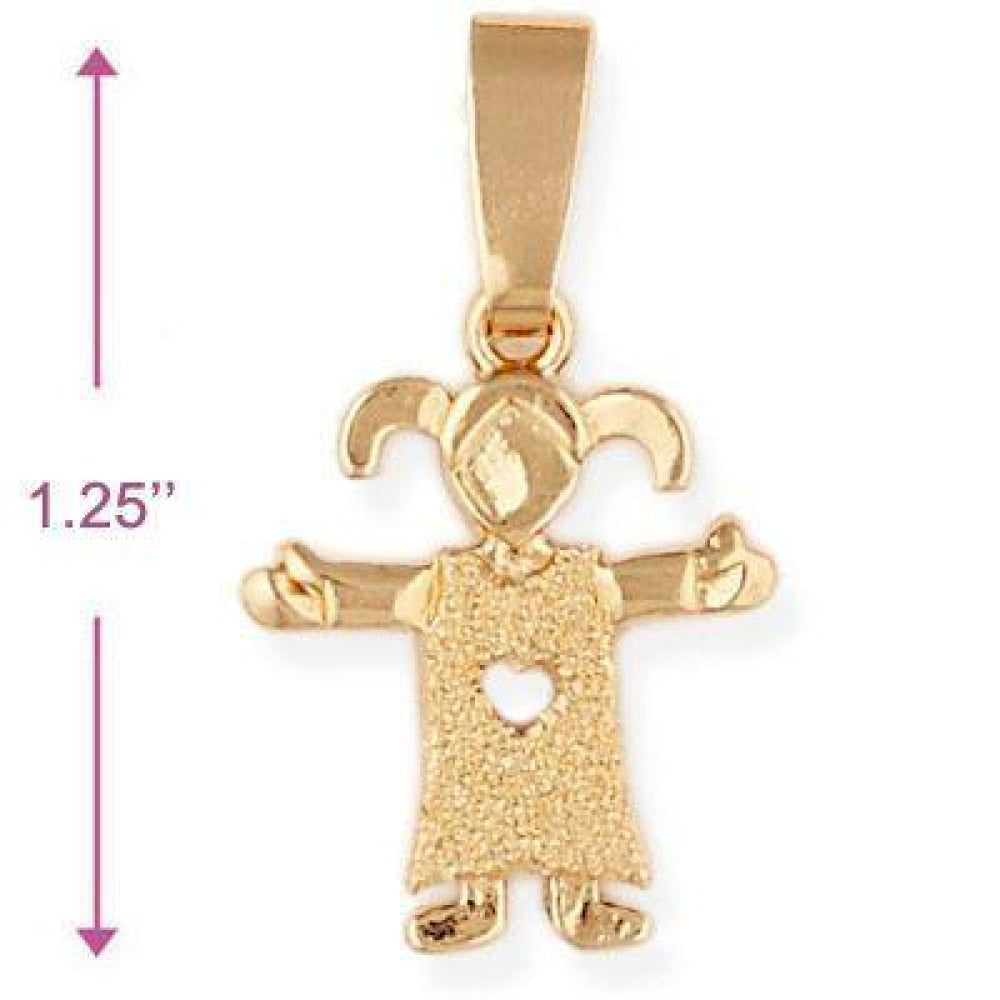 Oro Laminado Fancy Pendant, Gold Filled Style Little Girl and Heart Design, Matte Finish, Golden Finish