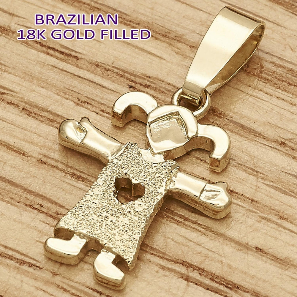 Oro Laminado Fancy Pendant, Gold Filled Style Little Girl and Heart Design, Matte Finish, Golden Finish