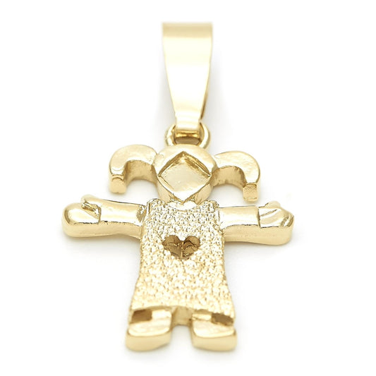 Oro Laminado Fancy Pendant, Gold Filled Style Little Girl and Heart Design, Matte Finish, Golden Finish