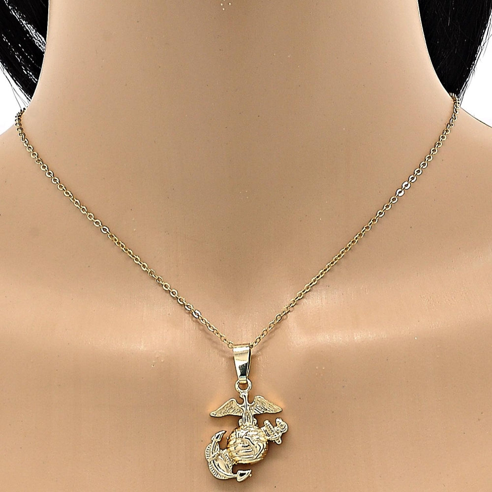 Oro Laminado Fancy Pendant, Gold Filled Style Anchor Design, Diamond Cutting Finish, Golden Finish