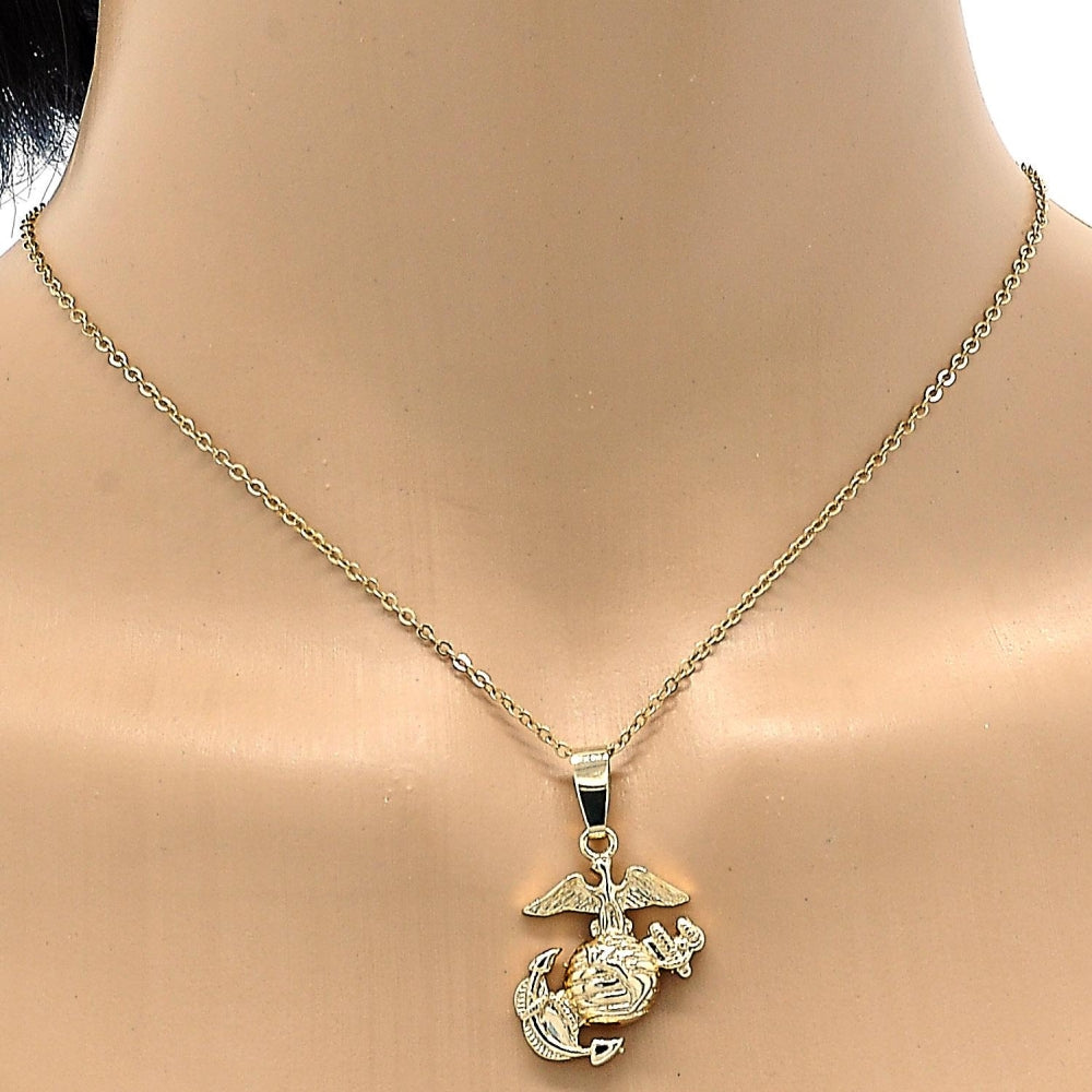 Oro Laminado Fancy Pendant, Gold Filled Style Anchor Design, Diamond Cutting Finish, Golden Finish