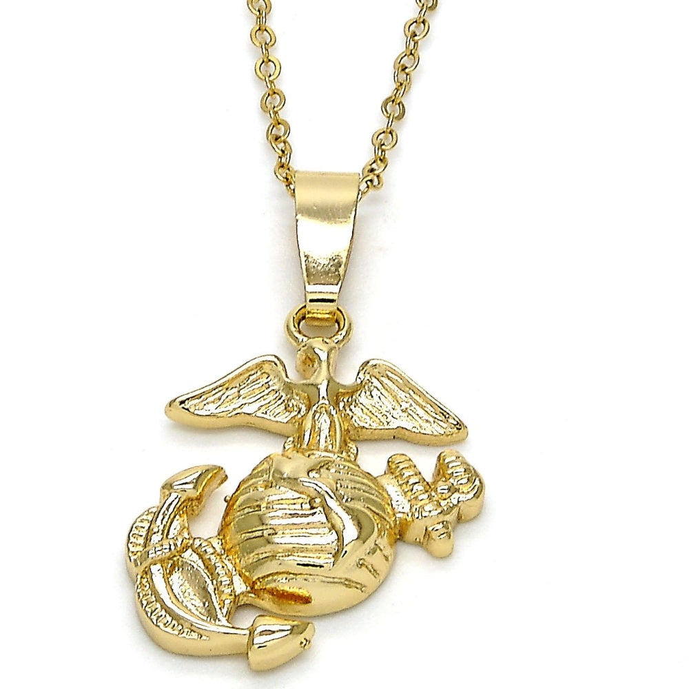 Oro Laminado Fancy Pendant, Gold Filled Style Anchor Design, Diamond Cutting Finish, Golden Finish