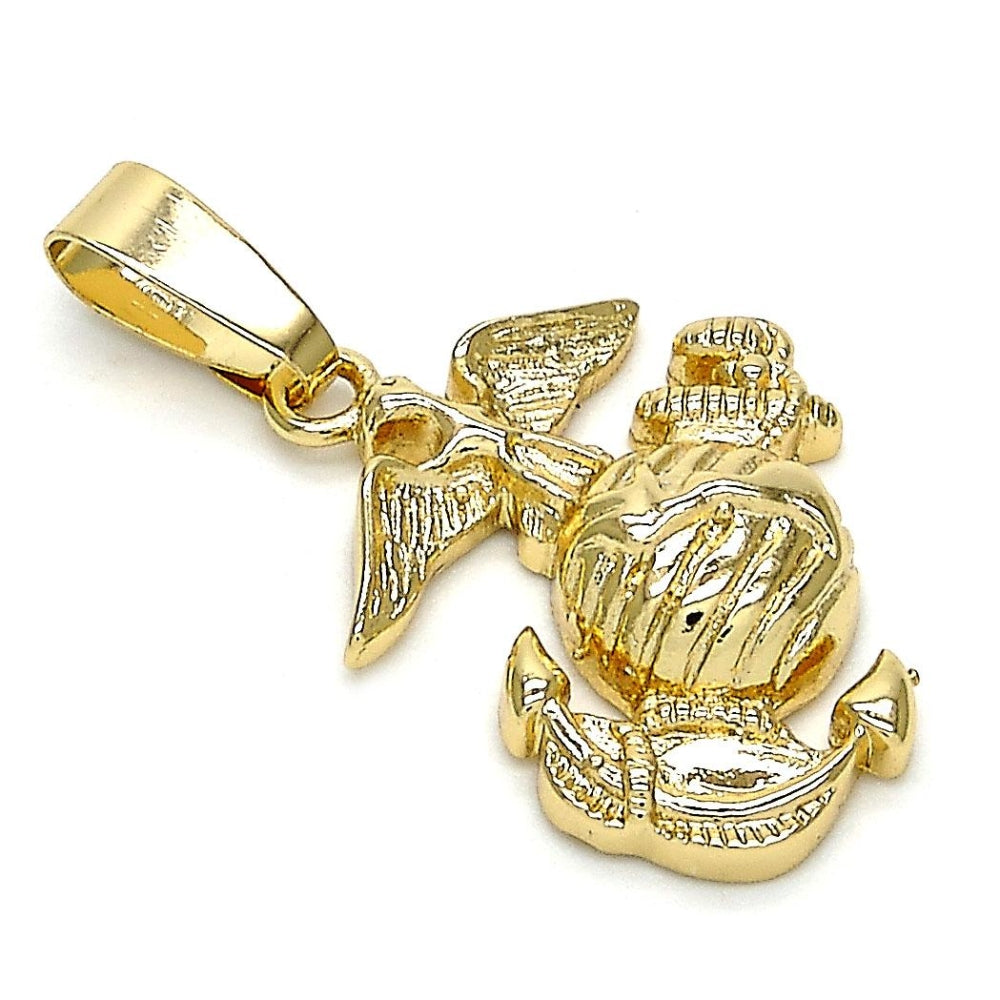 Oro Laminado Fancy Pendant, Gold Filled Style Anchor Design, Diamond Cutting Finish, Golden Finish