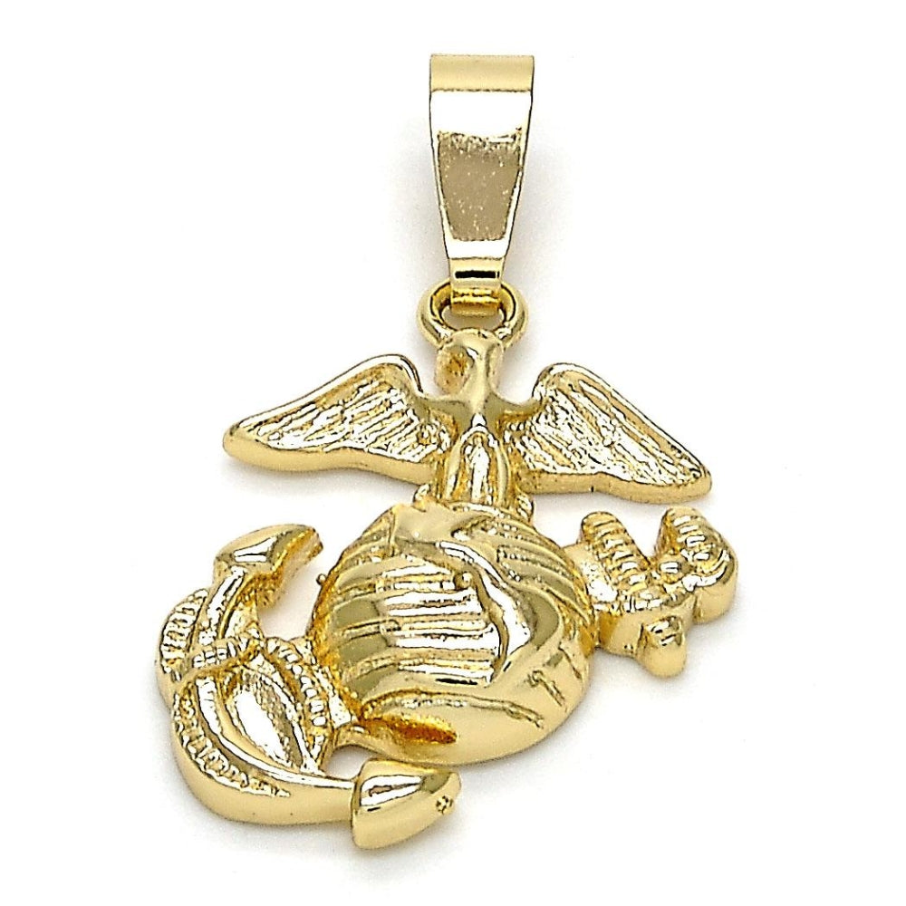 Oro Laminado Fancy Pendant, Gold Filled Style Anchor Design, Diamond Cutting Finish, Golden Finish