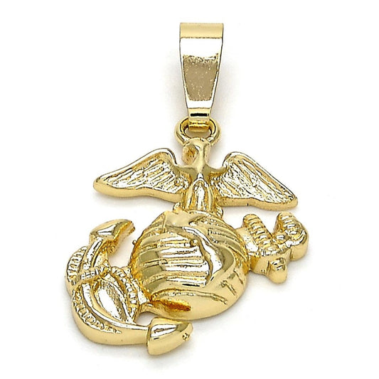 Oro Laminado Fancy Pendant, Gold Filled Style Anchor Design, Diamond Cutting Finish, Golden Finish