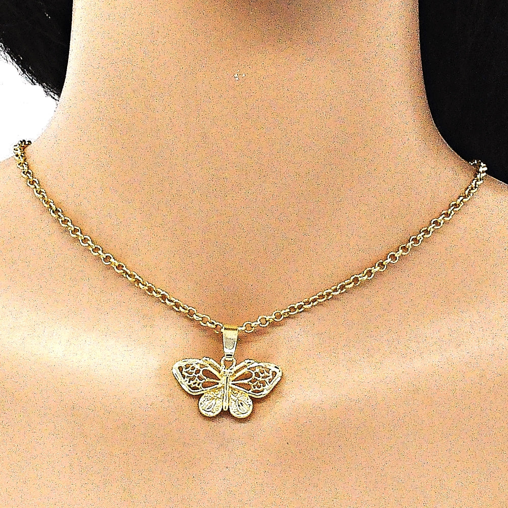 Oro Laminado Fancy Pendant, Gold Filled Style Butterfly Design, Polished, Golden Finish