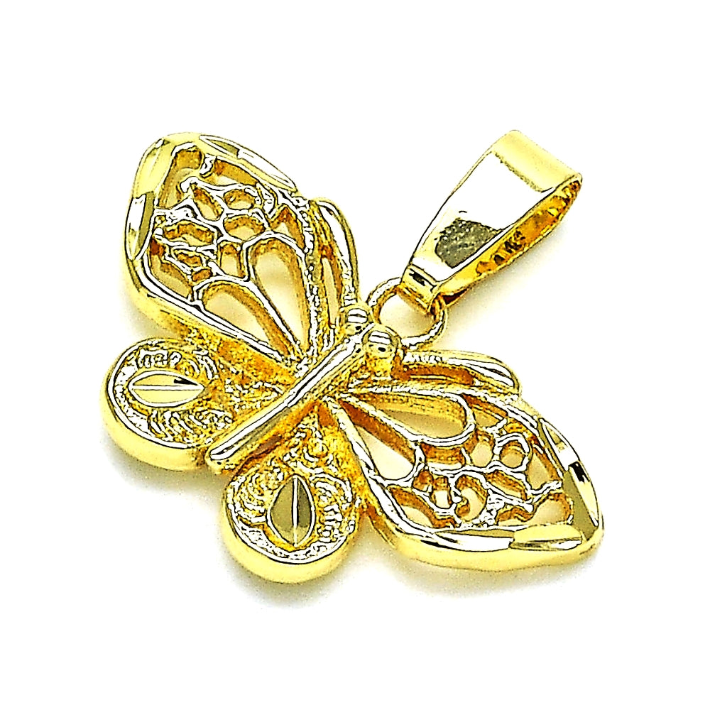 Oro Laminado Fancy Pendant, Gold Filled Style Butterfly Design, Polished, Golden Finish