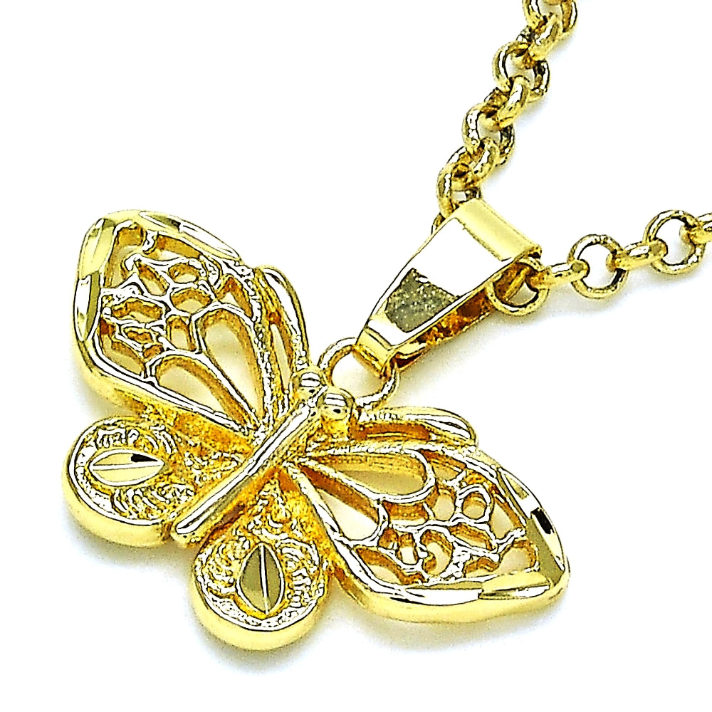 Oro Laminado Fancy Pendant, Gold Filled Style Butterfly Design, Polished, Golden Finish