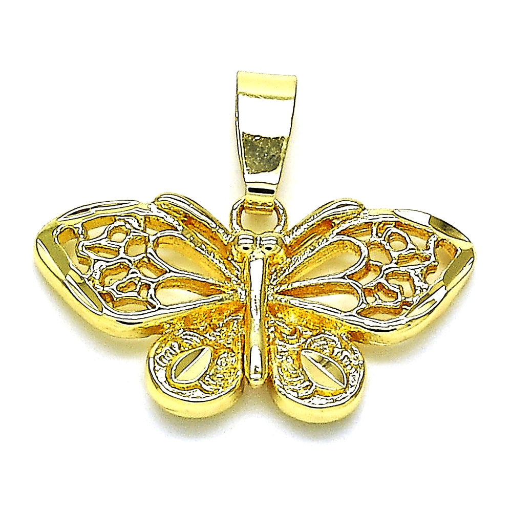 Oro Laminado Fancy Pendant, Gold Filled Style Butterfly Design, Polished, Golden Finish