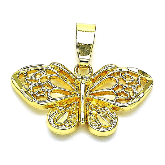 Oro Laminado Fancy Pendant, Gold Filled Style Butterfly Design, Polished, Golden Finish