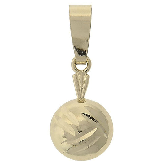 Oro Laminado Fancy Pendant, Gold Filled Style Ball Design, Diamond Cutting Finish, Golden Finish