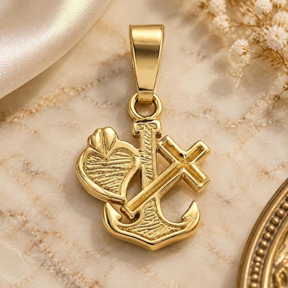 Oro Laminado Religious Pendant, Gold Filled Style Cross Design, Diamond Cutting Finish, Golden Finish