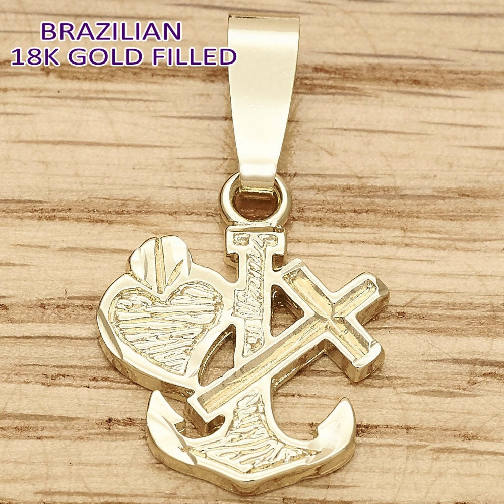 Oro Laminado Religious Pendant, Gold Filled Style Cross Design, Diamond Cutting Finish, Golden Finish