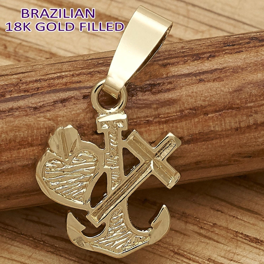 Oro Laminado Religious Pendant, Gold Filled Style Cross Design, Diamond Cutting Finish, Golden Finish