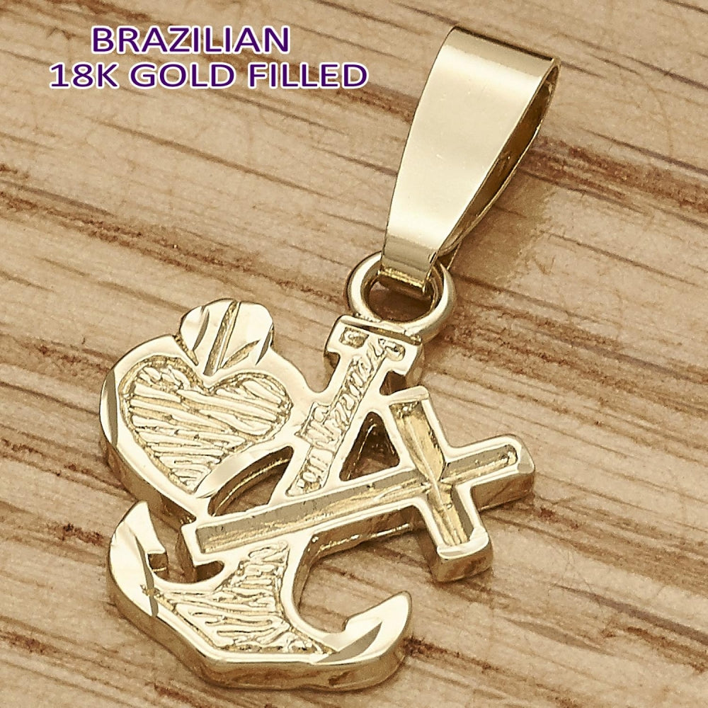 Oro Laminado Religious Pendant, Gold Filled Style Cross Design, Diamond Cutting Finish, Golden Finish