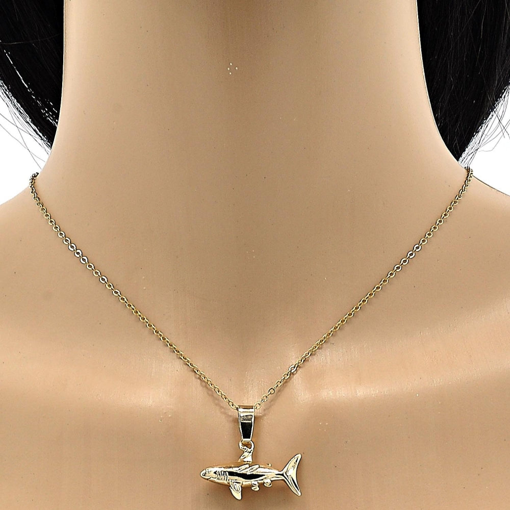 Oro Laminado Fancy Pendant, Gold Filled Style Fish Design, Polished, Golden Finish