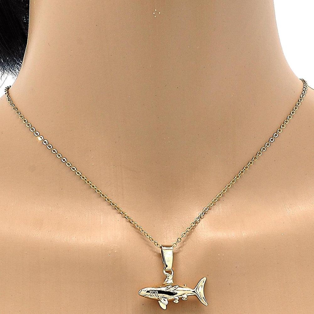 Oro Laminado Fancy Pendant, Gold Filled Style Fish Design, Polished, Golden Finish