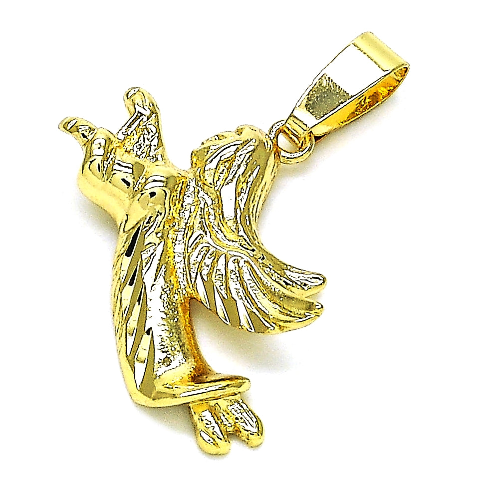 Oro Laminado Religious Pendant, Gold Filled Style Angel Design, Polished, Golden Finish