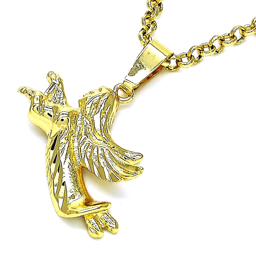 Oro Laminado Religious Pendant, Gold Filled Style Angel Design, Polished, Golden Finish