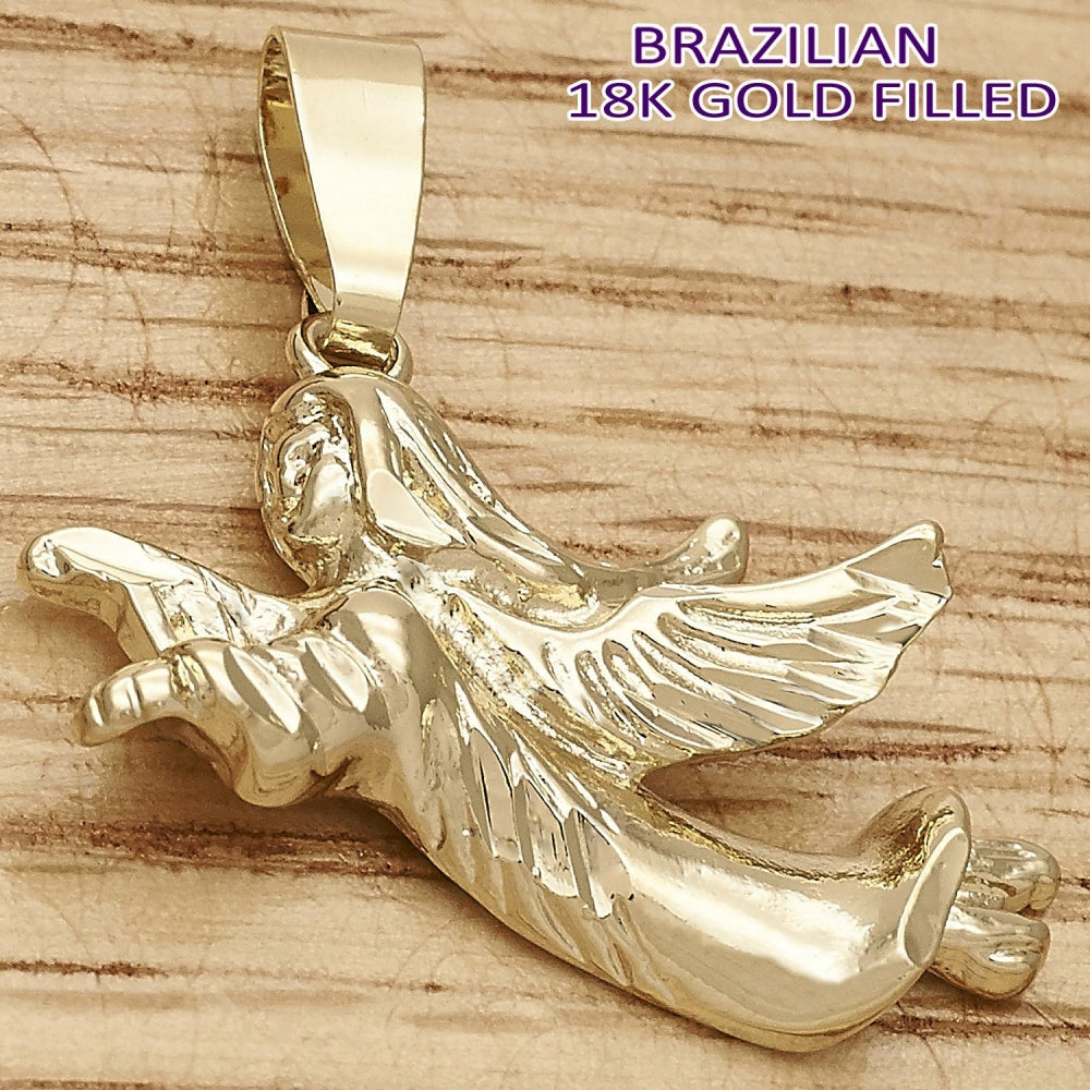 Oro Laminado Religious Pendant, Gold Filled Style Angel Design, Polished, Golden Finish