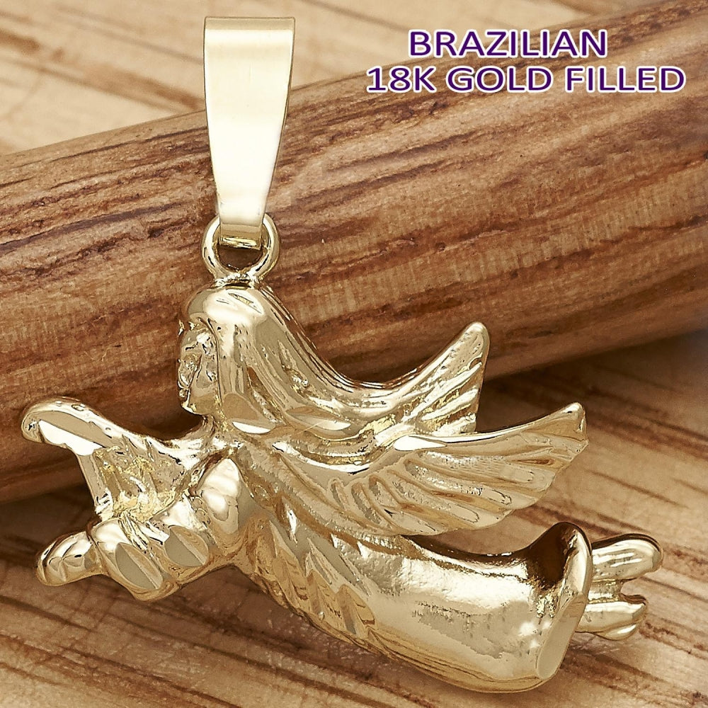 Oro Laminado Religious Pendant, Gold Filled Style Angel Design, Polished, Golden Finish