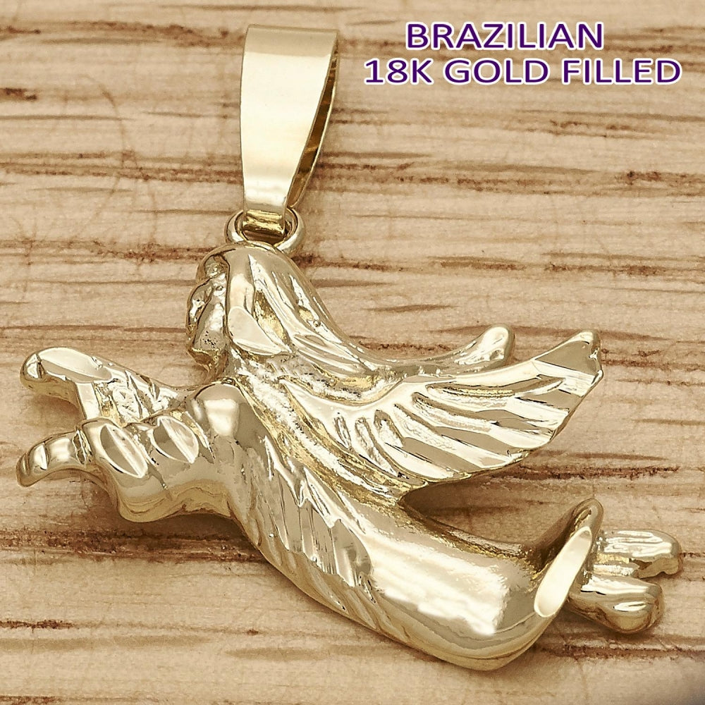 Oro Laminado Religious Pendant, Gold Filled Style Angel Design, Polished, Golden Finish