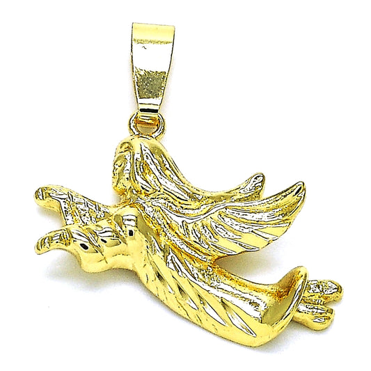 Oro Laminado Religious Pendant, Gold Filled Style Angel Design, Polished, Golden Finish