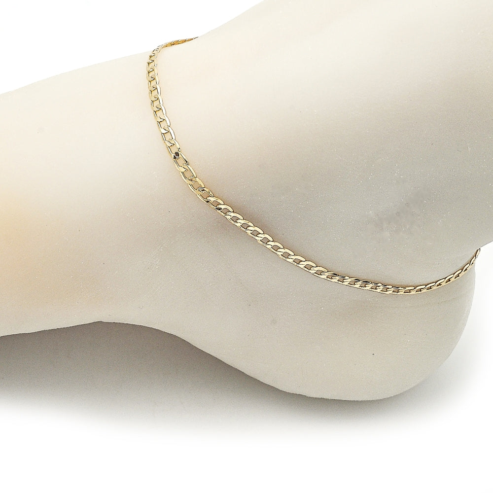 Oro Laminado Basic Anklet, Gold Filled Style Curb Design, Polished, Golden Finish