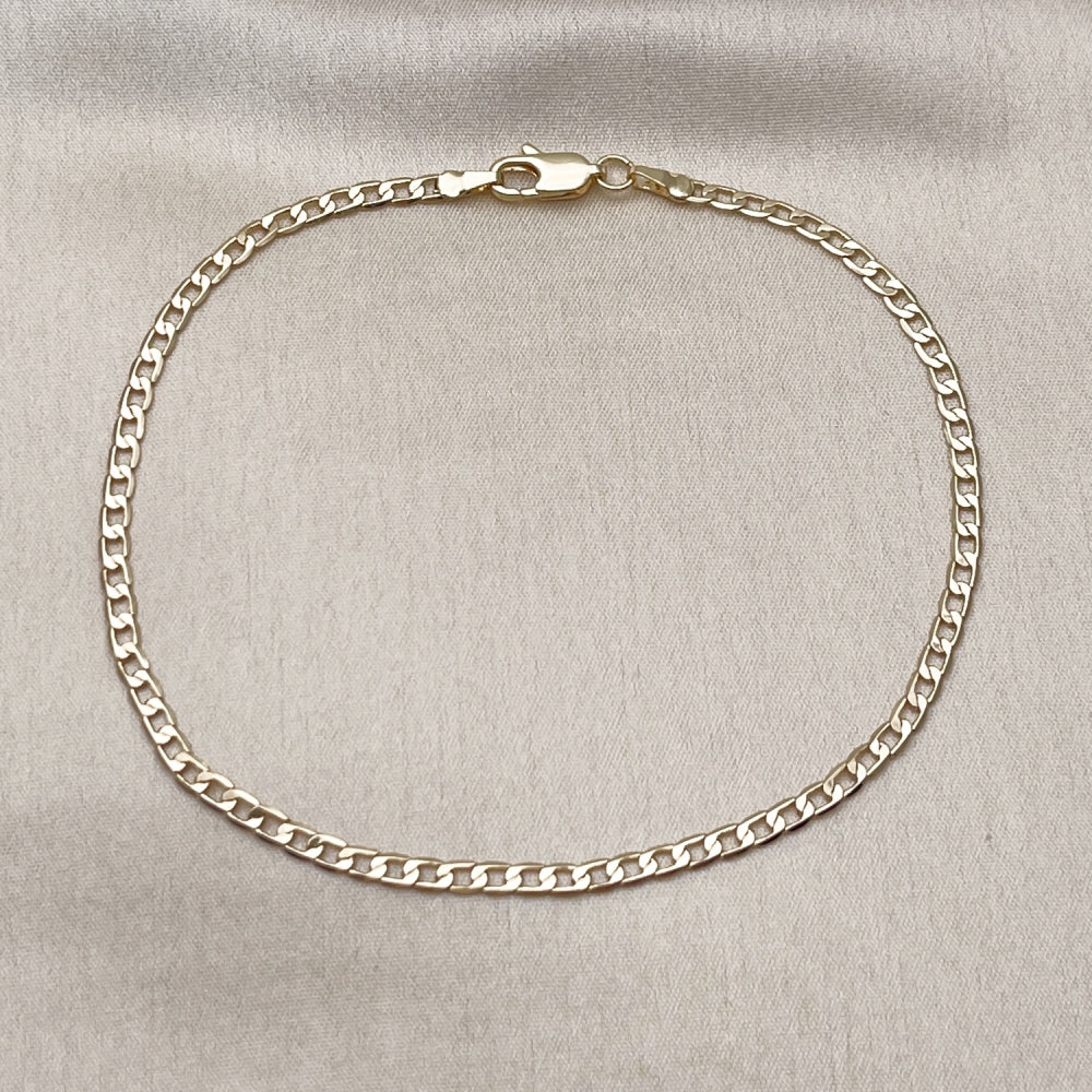 Oro Laminado Basic Anklet, Gold Filled Style Curb Design, Polished, Golden Finish