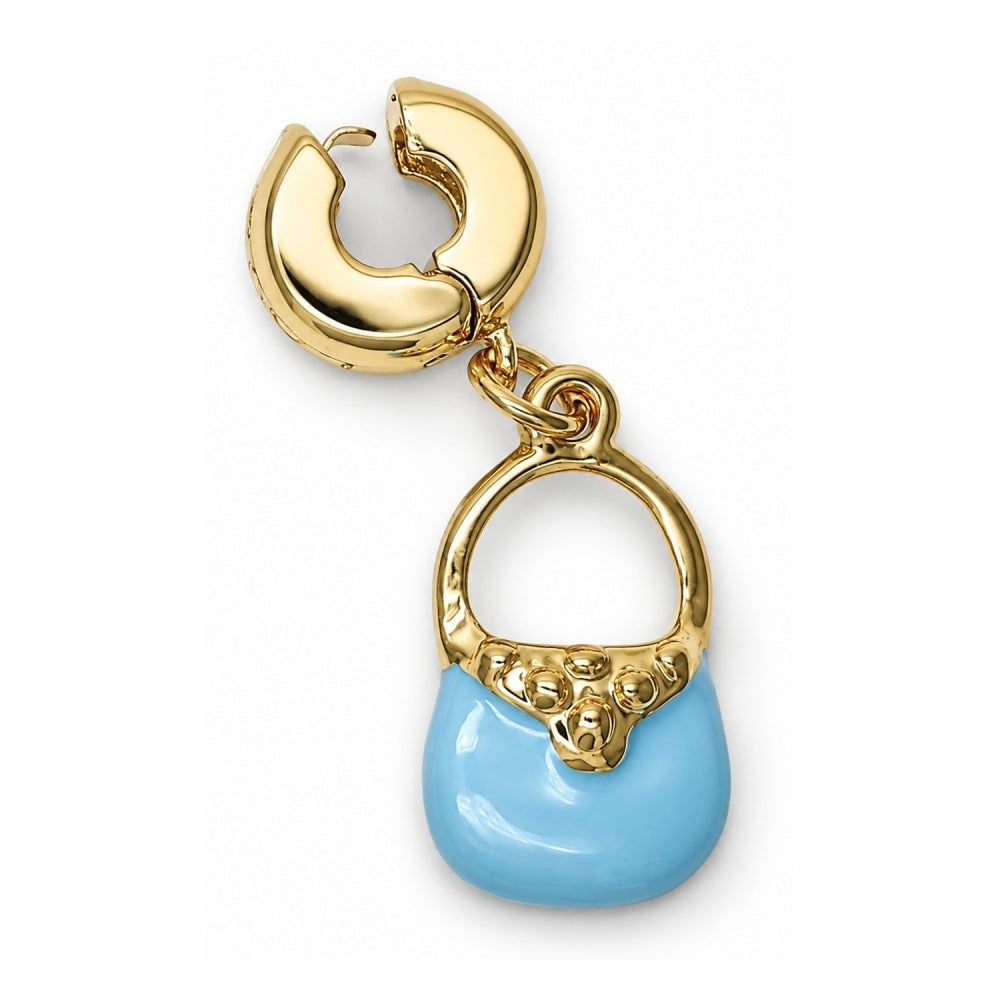 Oro Laminado Love Link Pendant, Gold Filled Style Purse Design, Blue Enamel Finish, Golden Finish