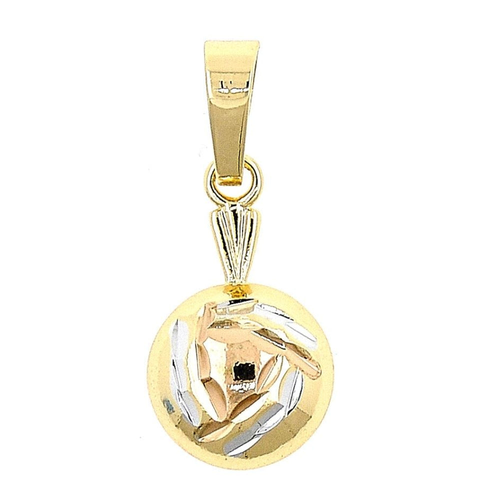 Oro Laminado Fancy Pendant, Gold Filled Style Bamboo Design, Diamond Cutting Finish, Tricolor