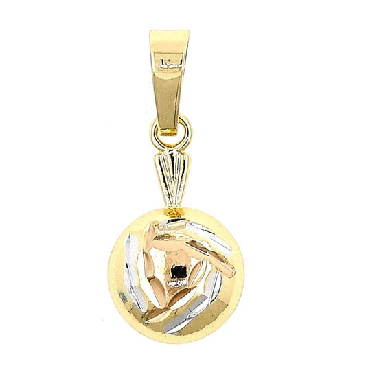 Oro Laminado Fancy Pendant, Gold Filled Style Bamboo Design, Diamond Cutting Finish, Tricolor