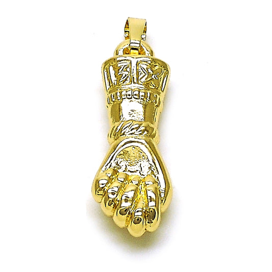 Oro Laminado Religious Pendant, Gold Filled Style Hand of God Design, Polished, Golden Finish