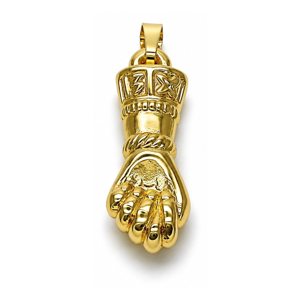 Oro Laminado Religious Pendant, Gold Filled Style Judaica and Hand of God Design, Polished, Golden Finish